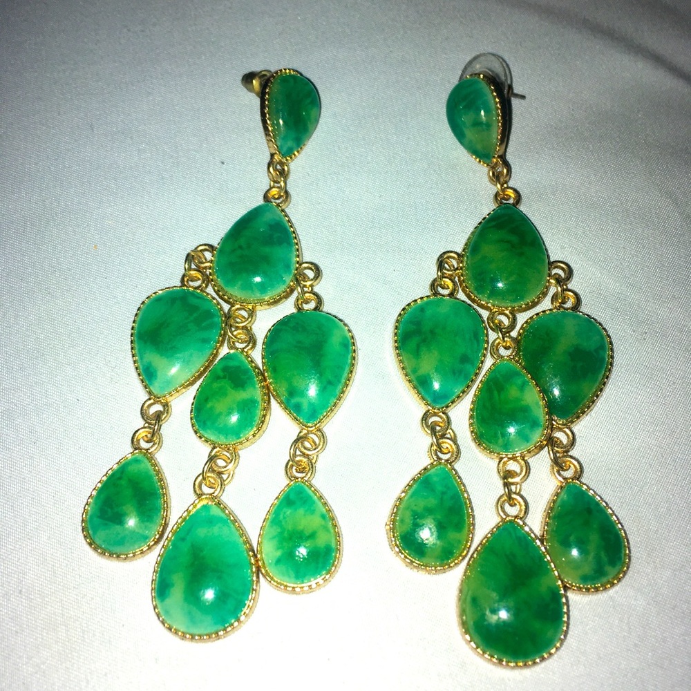 Beautiful Green Stone Chandelier Drop Earrings